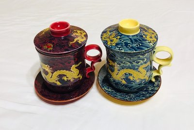皇殿 富貴金龍 浮雕 中式 古典 陶瓷 泡茶 茶杯 茶具1組8件