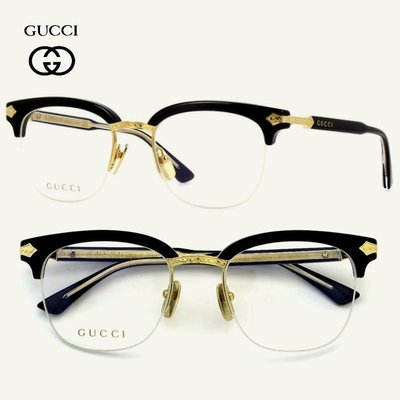 Gucci ►（黑色框×金屬金色）眉框半框框型 眼鏡 光學鏡框 中性款｜100%全新正品｜特價!