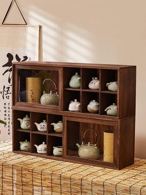 實木博古架茶葉櫃茶具收納櫃置物茶杯架多寶閣展示架壁掛茶壺中式