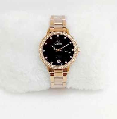 ＊迪奧小店＊MIRRO精緻時尚晶鑽框玫瑰金不鏽鋼手錶32mm/藍寶石水晶/黑玫金時尚美錶/特價❣