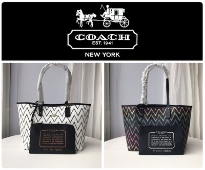 小皮美國正品代購 COACH 66908 新款女士手提包 波浪紋托特包 子母包 雙面可用 大容量 附購證