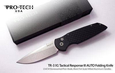 【angel 精品館 】Protech Tactical Response 3黑鋁魚鱗紋柄自動側彈刀154CM鋼TR-3