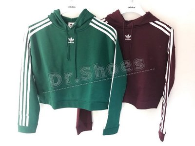 【Dr.Shoes 】Adidas Cropped Hoodie 女裝 短版 休閒 帽T 綠DX2159酒紅DZ7254