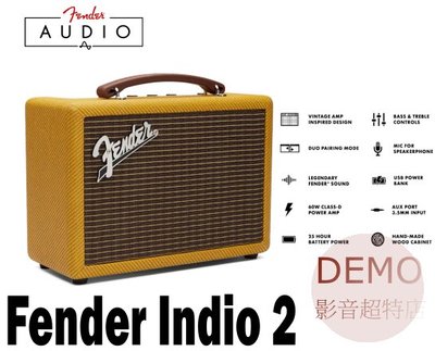 ㊑DEMO影音超特店㍿美國Fender Indio 2 無線藍牙喇叭  復古 搖滾傳奇 時尚潮流