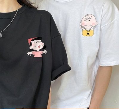 史努比 Snoopy 情侶裝 圓領短袖上衣 圓領T 棉質T T恤 白色 黑色 灰色 紫色 粉色 姊妹 閨蜜 2020春