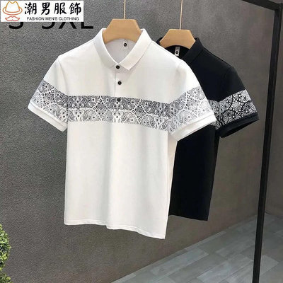 新品 夏季加大碼polo短袖男s時尚修身半袖網紅腰果花帥氣-潮男服飾可開發票