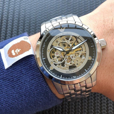 直購#阿瑪尼手錶男黑武士機械錶鏤空新款皮帶男士商務AR4626