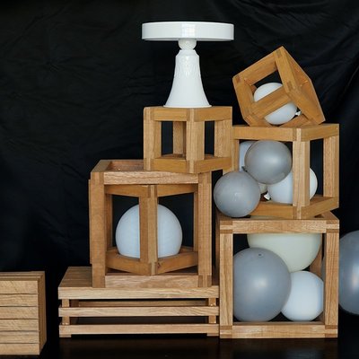【熱賣下殺】正方體木架子造型擺件 原木幾何框 甜品臺造型層次擺件 氣球展示