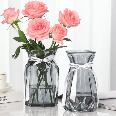 花瓶 色透明水培富貴竹百合干花花瓶客廳插花擺件