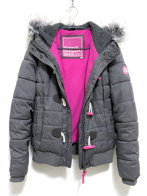 Superdry 極度乾燥 專櫃 灰粉色 撞色 內刷毛 防寒 連帽 外套
