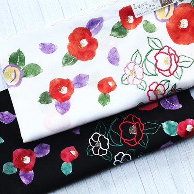 日本製刺繡玫瑰荷葉邊手帕  黑色  白色  女生手帕  玫瑰  花朵  棉質手帕  手絹【小雜貨】