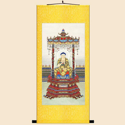 彌勒佛畫像 天冠彌勒菩薩佛像畫 絹布卷軸掛畫裝飾畫來圖定製訂做