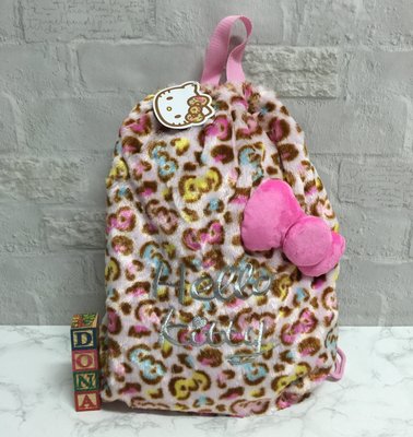 🌸Dona代購🌸現貨 日本正版 Hello Kitty凱蒂貓毛絨絨豹紋斑點粉紅色蝴蝶結 手提袋/後背包 C22
