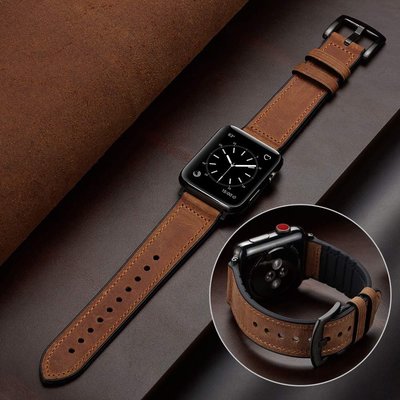 矽膠 + 皮革錶帶兼容 Apple Watch 錶帶 44mm 40mm 38mm 42mm 錶帶 iwatch 系列