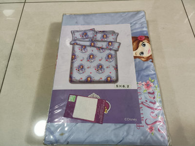 正版 雷標貼紙 迪士尼 雙人床包組 小公主蘇菲亞 薄床包+2個枕套~台灣製 約5X6.2尺