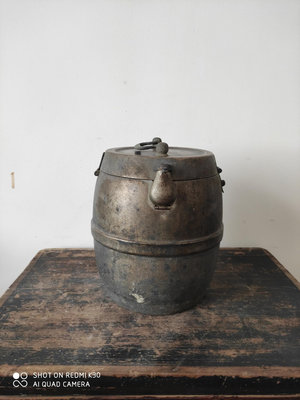 【二手】民國銅制鼓型茶桶 古董 古玩 收藏 【同福客棧】-1337