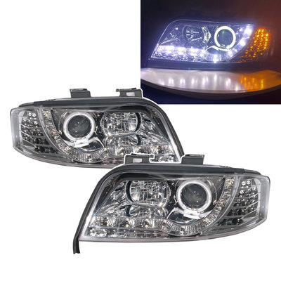 出清價- 卡嗶車燈 適用於 AUDI 奧迪 A6 A6/S6 C5 4B MK2 02-04 後期 天使眼光圈魚眼 大燈 電鍍