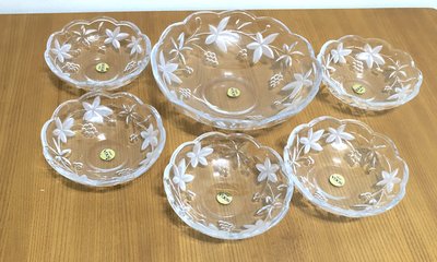 日本進口 SOGA 玻璃 點心盤 水果盤 冰淇淋盤 共1大5小入 MADE IN JAPAN