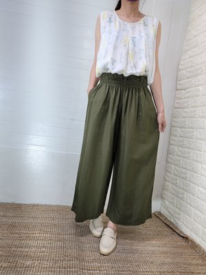 正韓 korea韓國製Oops綠色皺摺鬆緊腰圍寬鬆褲裙 現貨 小齊韓衣