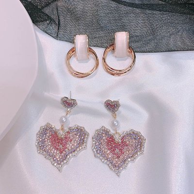 歐美日韓時尚設計愛心水鑽耳環