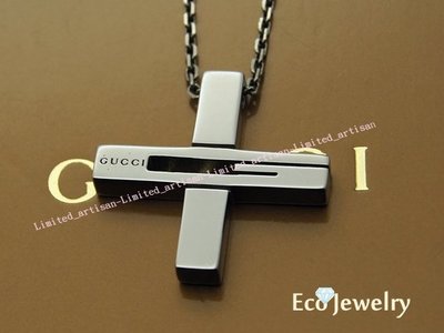 《Eco-jewelry》【GUCCI】經典款  雙G十字架鍍釕項鍊項鍊 純銀925項鍊~專櫃真品 近品