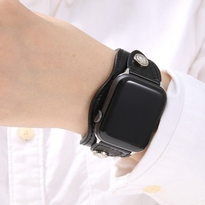 蘋果手錶錶帶 Apple Watch 5 4 3 2 1 代復古鉚釘真皮手鐲款錶帶iWatch38/42/40/44mm-337221106