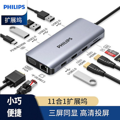 飛利浦Type-C擴展塢十一合一小巧便捷USB-C轉HDMI拓展網線轉接頭