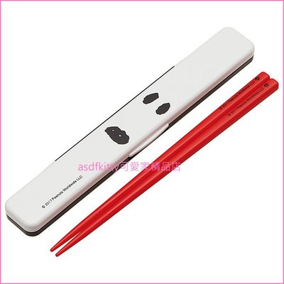 asdfkitty可愛家☆SNOOPY史努比紅色筷子+白色大臉收納盒-日本製