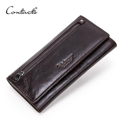 CONTACT'S真皮男士長錢包, 帶拉鍊零錢包大容量男士手拿包, 適用於 iPhone Passport Carte