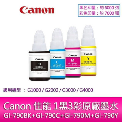 【妮可3C】Canon 佳能 1黑3彩 原廠墨水 適用:Canon G1000/G2002/G3000/G4000