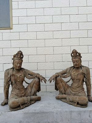 【二手】 興趣收藏好貨 木雕自在觀音菩薩像，60厘米186 木雕 花板 佛像【櫻子古玩】