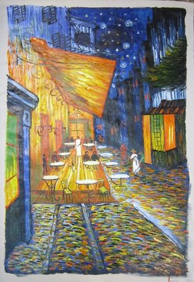 『府城畫廊-手繪油畫』梵谷咖啡座－世界名畫－臨摹畫－厚油畫－60x90－(可加框)－有實體店面，請看關於我聯繫-F876
