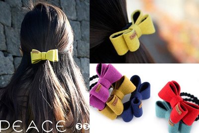 【PEACE33】正韓國空運進口。髮飾飾品 立體雙層蝴蝶結 毛感毛料偶結髮繩/髮圈/髮束。現貨色 優惠