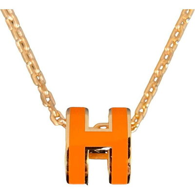 愛馬仕Hermes經典款橘色可愛H字母吊墜項鍊 項鏈