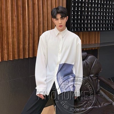 《TINO HOMME》2019春夏新款日韓版英倫風OVERSIZE圖片印花寬鬆長袖襯衫