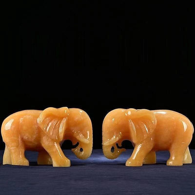 天然米黃玉白玉大象擺件風水玉石象招鎮宅客廳擺件象~不含運費