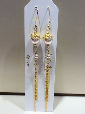 千足純黃金，香港進口商品，24K純金珍珠耳環，經典款式不退流行，商品只有一個，超值優惠價7680元，保值增值又時尚