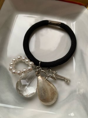 韓國 透明水滴水晶鑽石造型 珍珠項鍊 銀色水滴 金屬星星鑰匙 髮圈 髮束 髮繩 髮飾