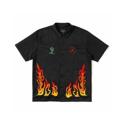Travis Scott × Air Jordan 6聯名款 SS21 刺繡 火焰 高街 開衫半袖襯衫