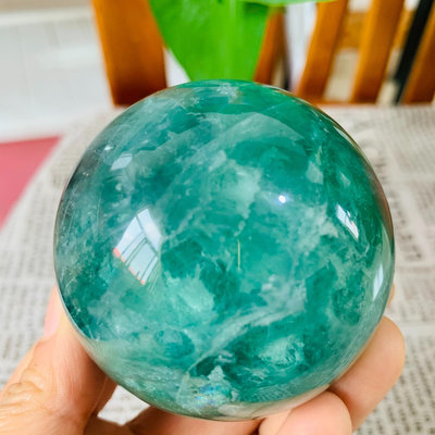 FA75天然綠螢石水晶球擺件綠色水晶原石打磨屬木客廳辦公家居【老王收藏】7292