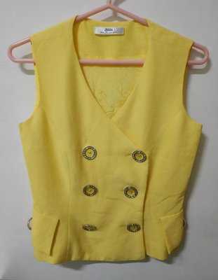 黃色復古風套裝 免運請看末圖 二手女裝M號 無袖上衣&amp;短裙 淡水可自取