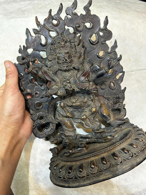 (二手)-清代四臂瑪哈嘎拉高約25cm銅質尼泊爾老佛像尼泊爾 古玩 擺件 老物件【靜心隨緣】204