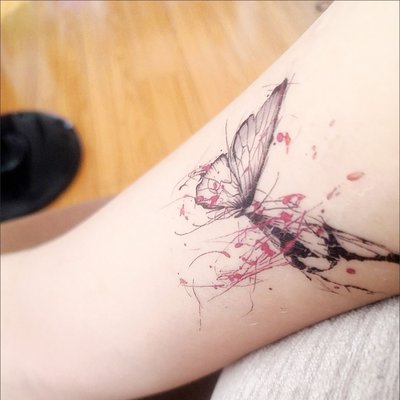 【萌古屋】】紅黑蝴蝶K36 - 腳踝手踝男女防水微紋身貼紙刺青貼紙