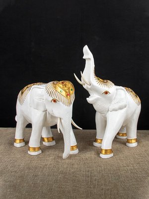 【熱賣精選】泰國進口實木手工雕刻白色吉象擺件客廳東南亞桌面木制大象裝飾品 裝飾擺飾 木雕藝術品