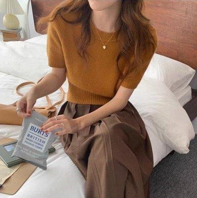 新品 韓國時尚氣質復古圓領純色針織上衣