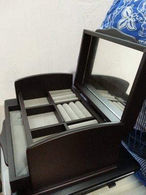 !便宜的店原木珠寶盒-兩層附鏡原木珠寶盒收納箱