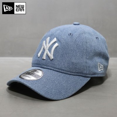 現貨優選#NewEra帽子韓國代購MLB棒球帽軟頂大標NY牛仔布做舊鴨舌帽淺藍潮簡約