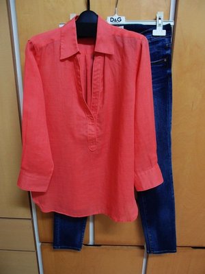 icb 珊瑚紅亞麻八分袖襯衫