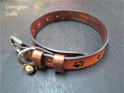 狼爪印真皮狗項圈可訂尺寸及顏色免費刻名字電話 Cheergiant leather craft Dog Collar