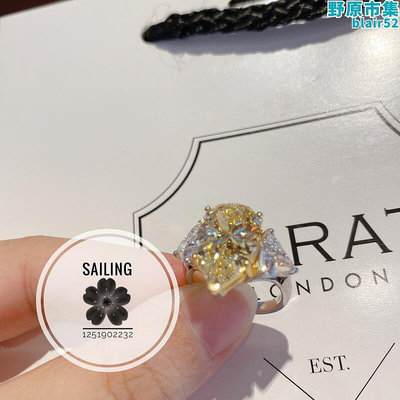 專櫃 carat london 人造鑽石戒指 水滴 黃鑽 5克拉